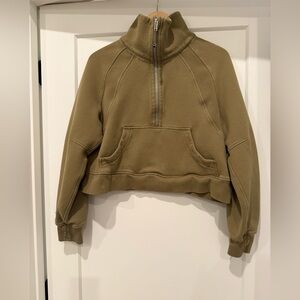 Lululemon Athletica Olive Green Funnel Neck, Scuba Half-Zip Hoodie M/L